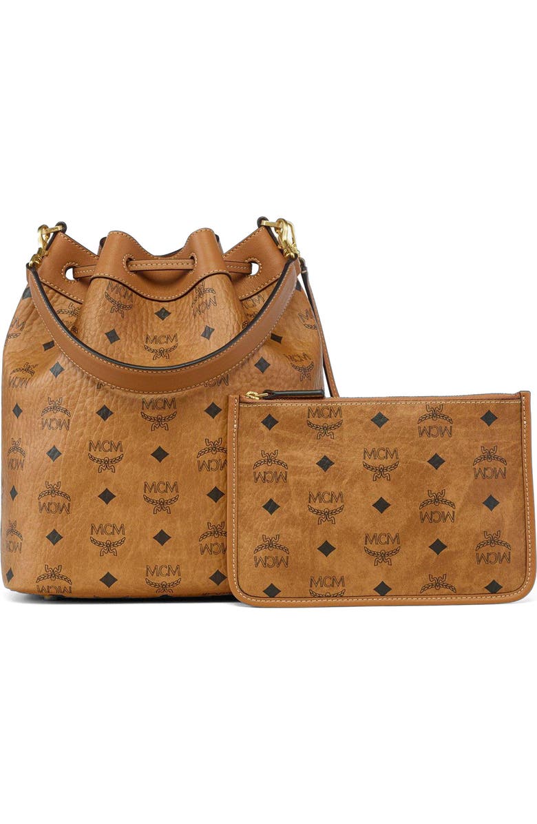 MCM Dessau Drawstring Bag in Visetos, Alternate, color, Cognac