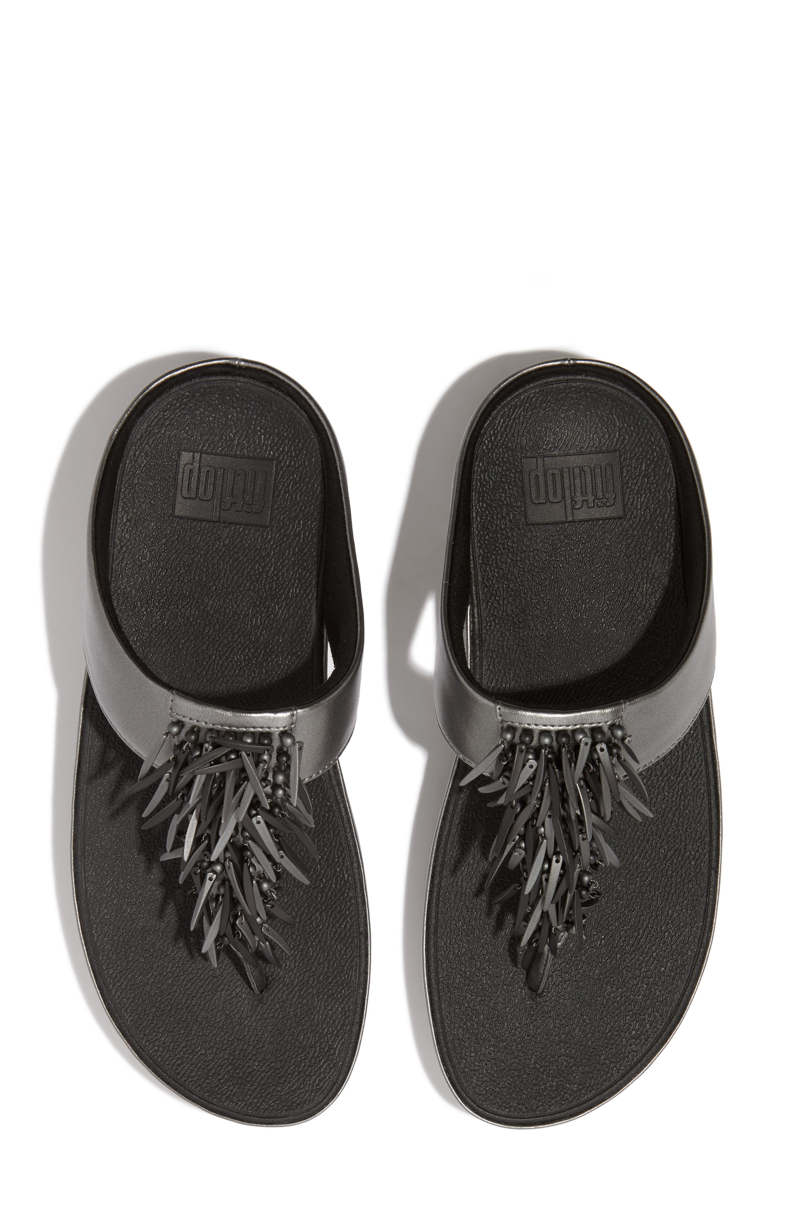 FitFlop Rumba Beaded Wedge Flip Flop, Alternate, color, Pewter Black