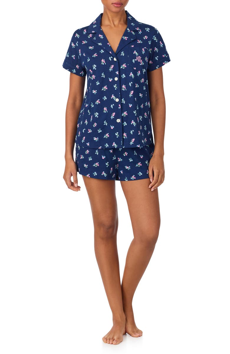 Lauren Ralph Lauren Notch Collar Boxer Short Pajamas, Main, color, Navy Print