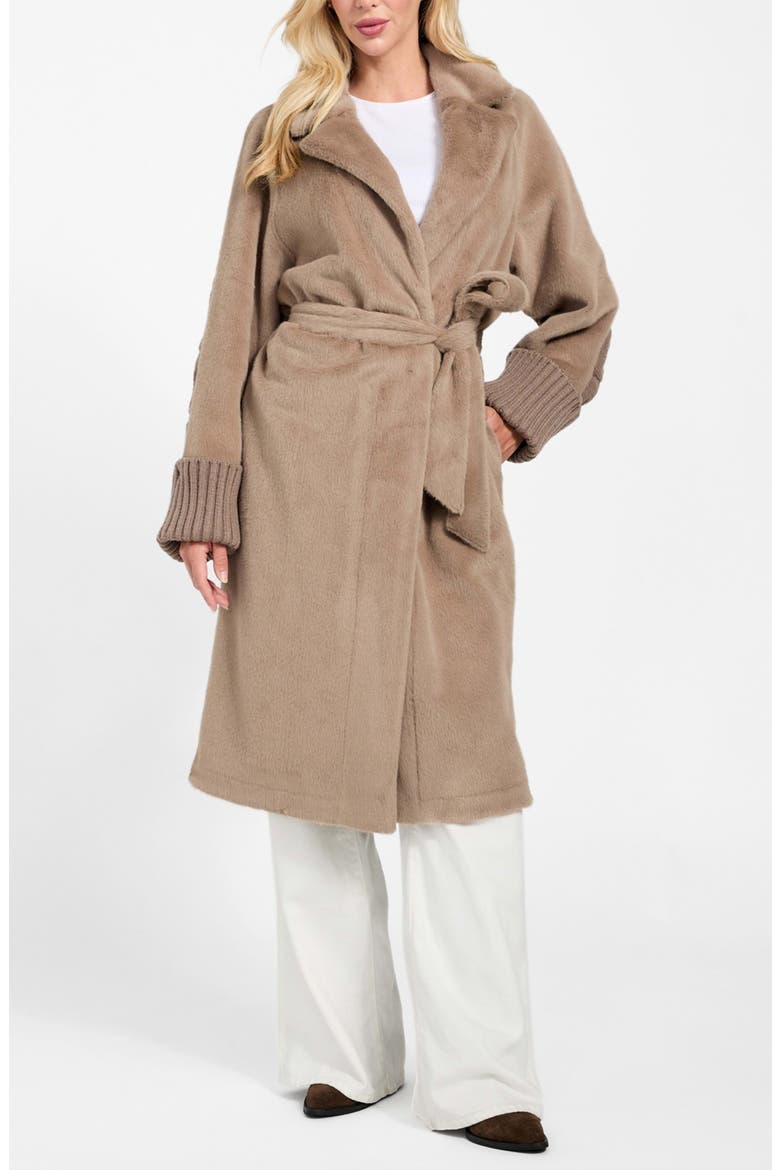 Lucrezia Faux Fur & Cable Knit Coat, Alternate, color, RUST