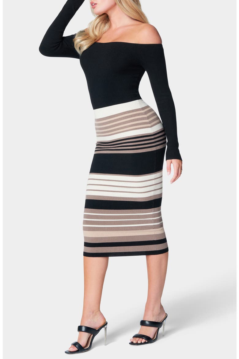 Off the Shoulder Long Sleeve Sweater Dress, Alternate, color, BLACK/ TAN