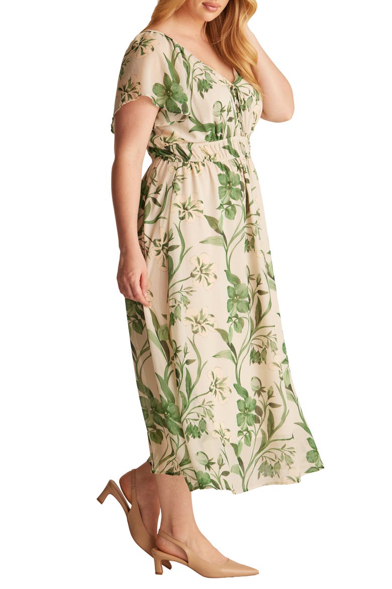 Anaya Floral Print Midi Dress, Alternate, color, CREAM/ GARDEN