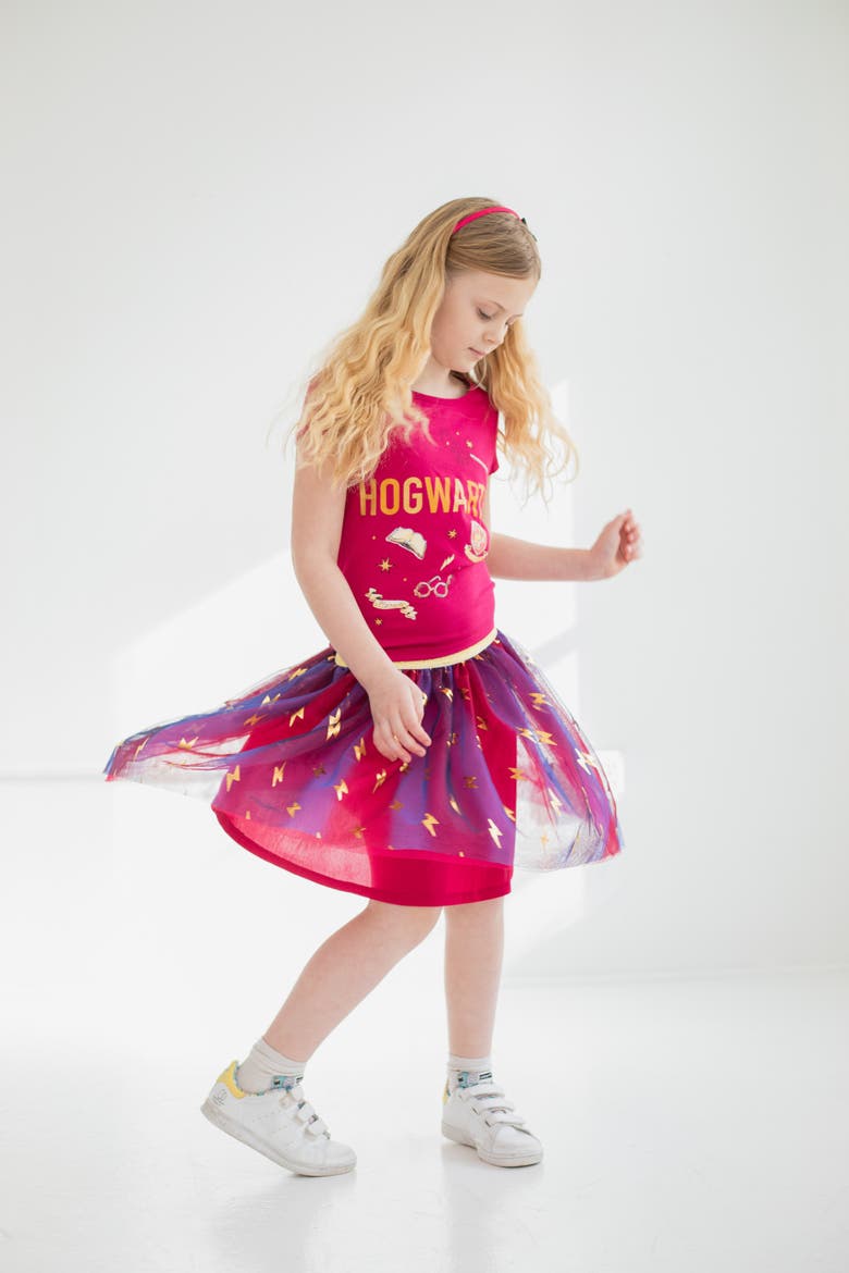 T-Shirt and Tulle Skirt Set, Alternate, color, Burgundy Gold