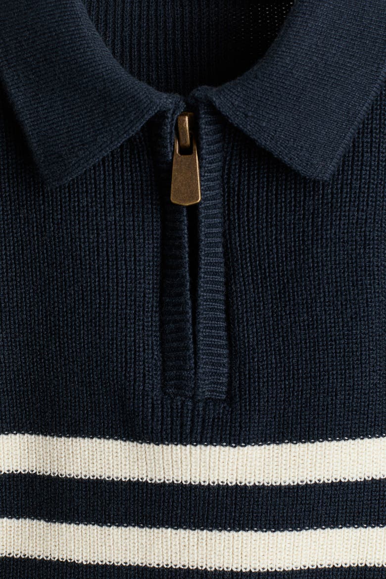 Cotton-knit Polo Sweater, Alternate, color, Navy blue/white striped