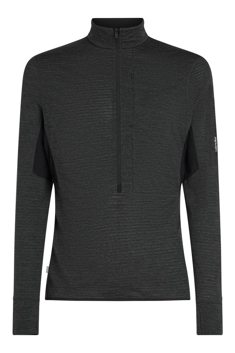 Tencel & Merino 200 Realfleece Descender Quarter Zip Pullover, Alternate, color, JET HTHR/ BLACK/ CB