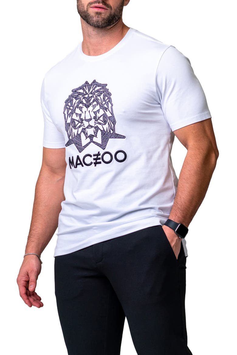 Mightymane White Embroidered Logo Stretch Cotton Graphic T-Shirt, Alternate, color, WHITE