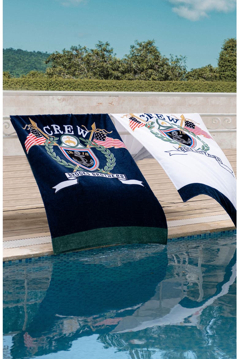 Logo Crest Cotton Beach Towel, Alternate, color, NAVY