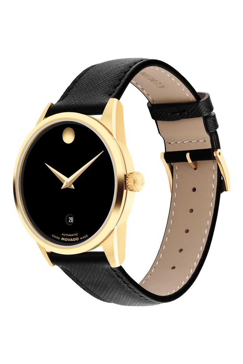Museum Classic Automatic Leather Strap Watch, 40mm, Alternate, color, BLACK/ GOLD