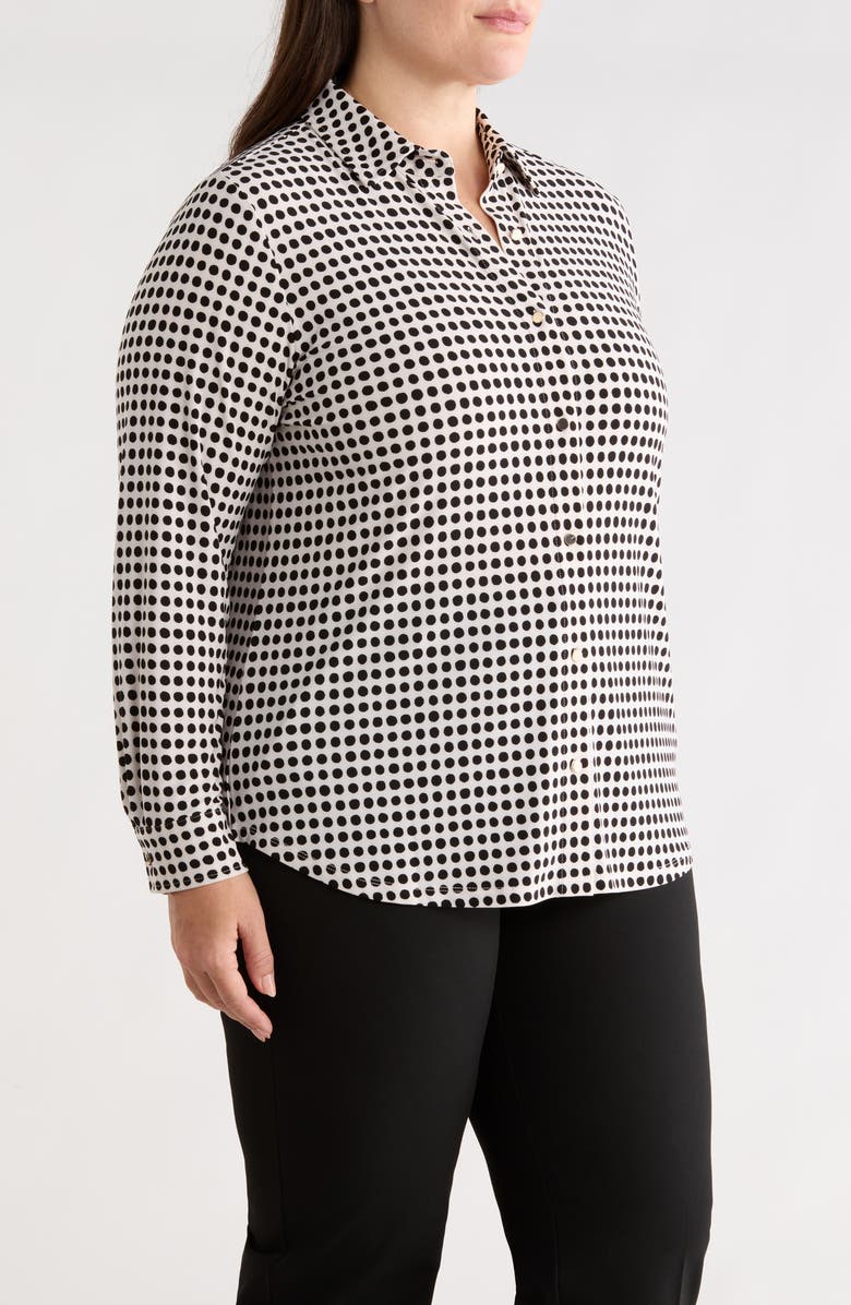 Anne Klein Polka Dot Button-Up Shirt, Alternate, color, White Dove/ Anneblack