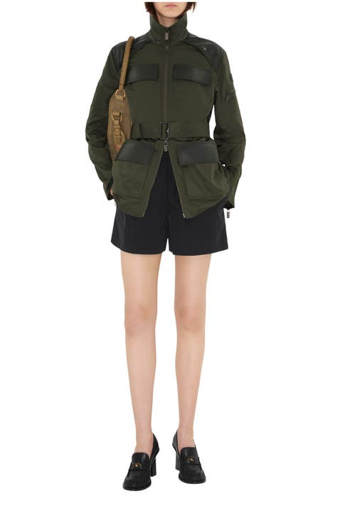 Leather Trim Nylon Blend Field Jacket