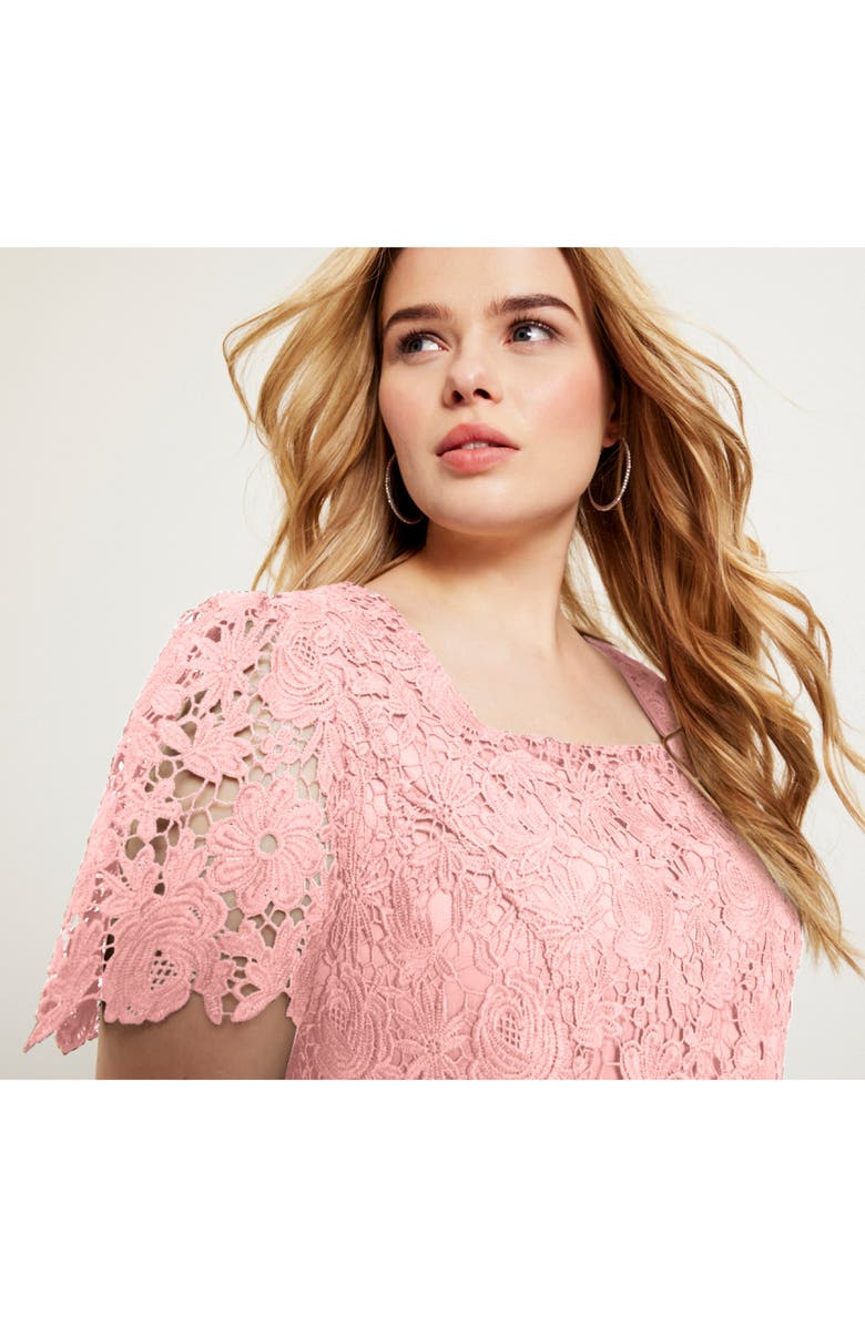 June + Vie Square-Neck Lace Dress, Alternate, color, Black