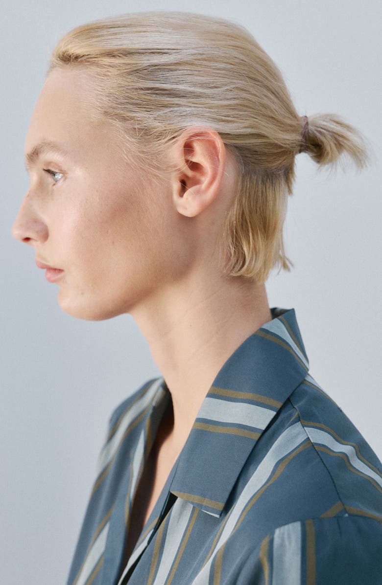 MANGO Stripe Cotton Button-Up Pajama Shirt, Alternate, color, Turquoise