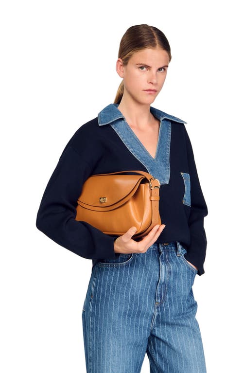 Sandro Womens Camel Le Mambo Leather Shoulder Bag In Brown