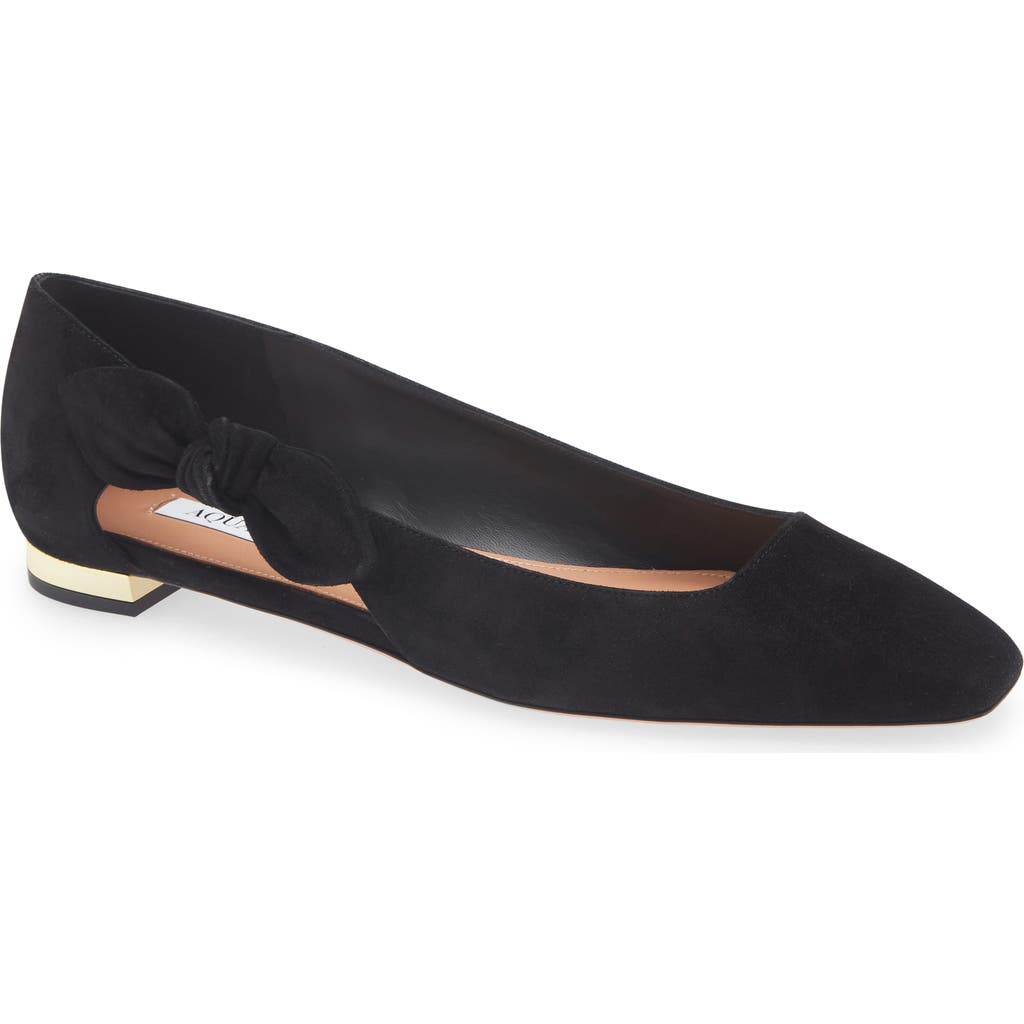 Aquazzura Very Bow Tie Suede Ballet Flats In Black