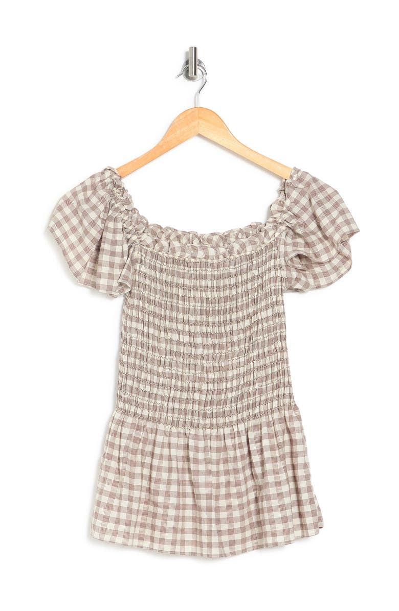 MAX STUDIO Plaid Flutter Sleeve Smocked Top, Alternate, color,