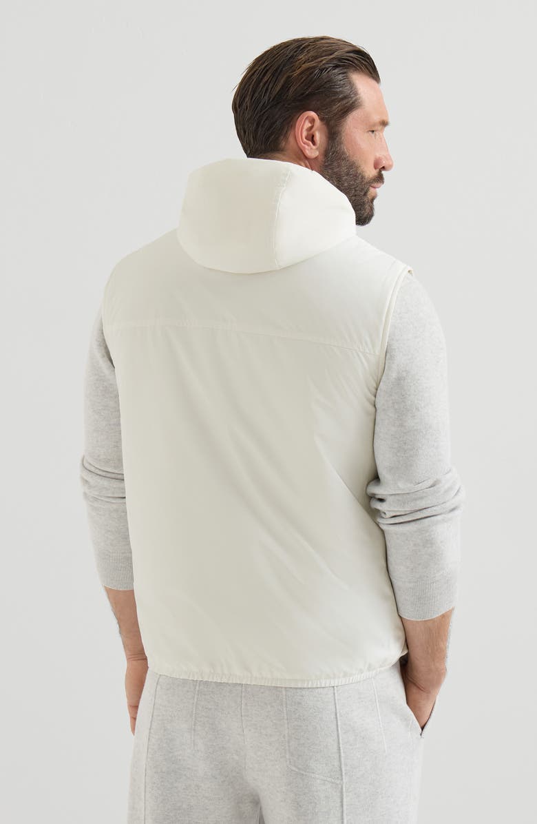 Brunello Cucinelli Bonded nylon hooded vest with Thermore<sup>®</sup> padding and logo, Alternate, color, Off-White