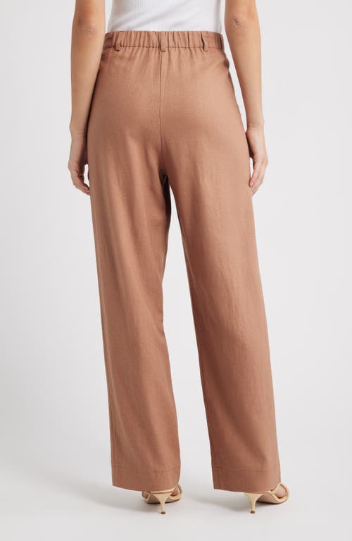 Wayf Naomi Linen Blend Straight Leg Pants In Brown
