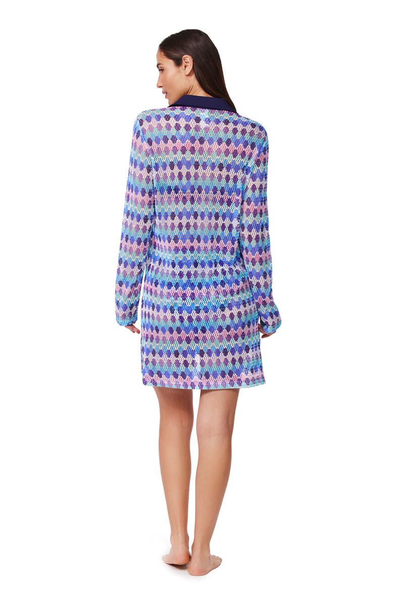 Profile by Gottex Retro Riviera Netted Crochet Buttoned Tunic Cover-Up, Alternate, color, Blue-Multi