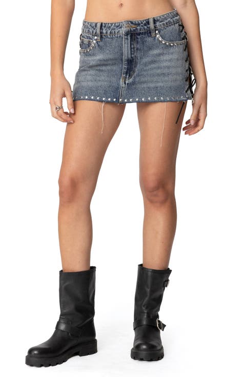 Casey Lace-Up Denim Miniskirt
