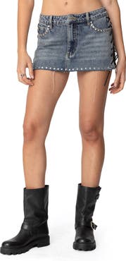EDIKTED Casey Lace-Up Denim Miniskirt