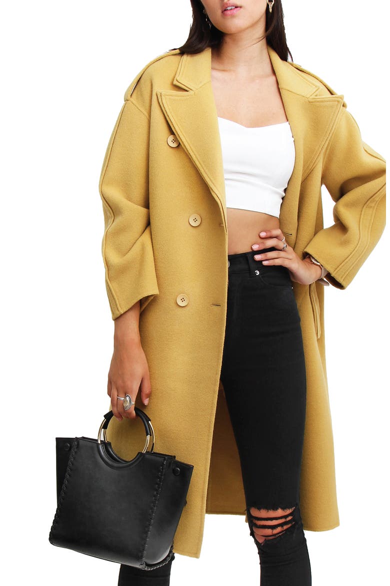 Aussie Sky Double-Breasted Wool Coat, Alternate, color, YELLOW