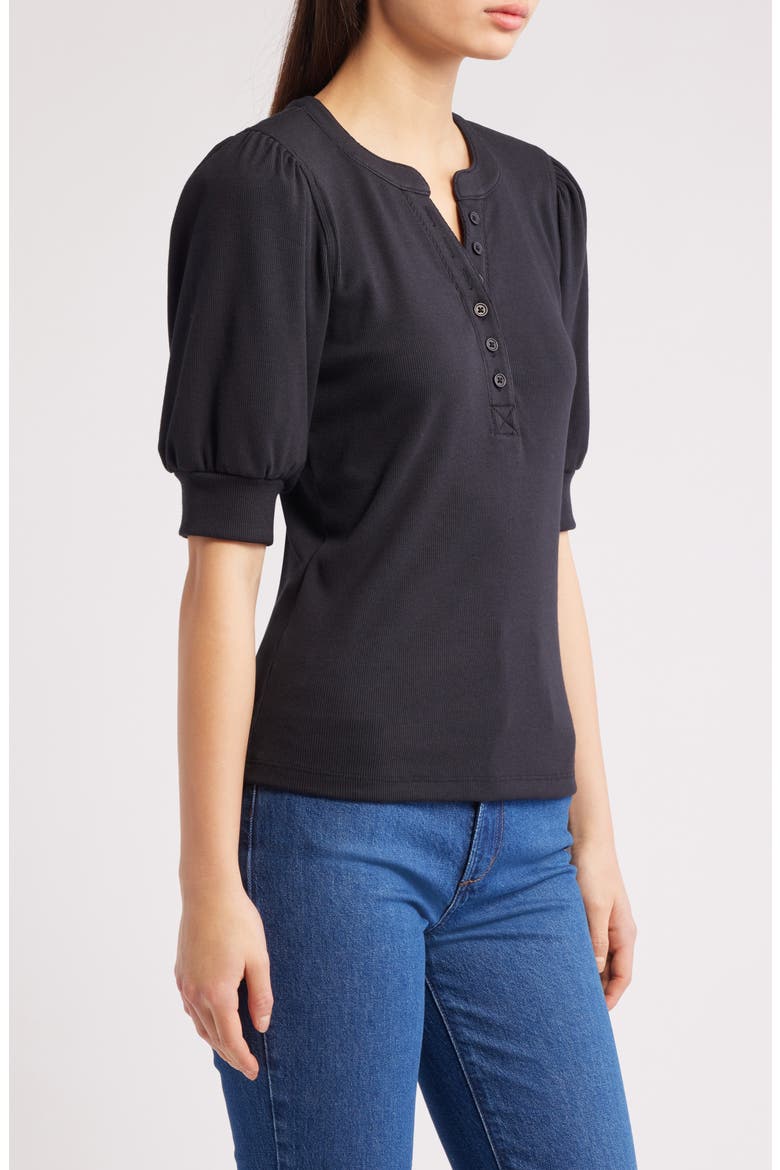 Jewel Puff Sleeve Cotton & Modal Top, Alternate, color, BLACK