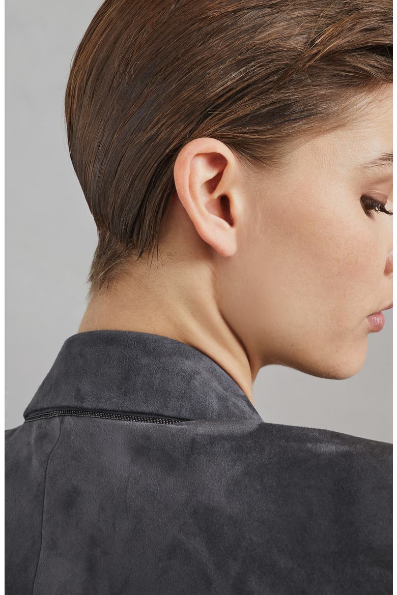 Suede blazer with monili, Alternate, color, Lead