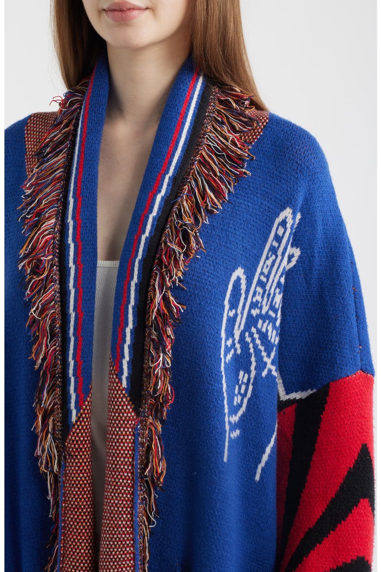 You Can Have It All Luxe Fringe Cardigan, Alternate, color, ROYAL BLUE/ RED
