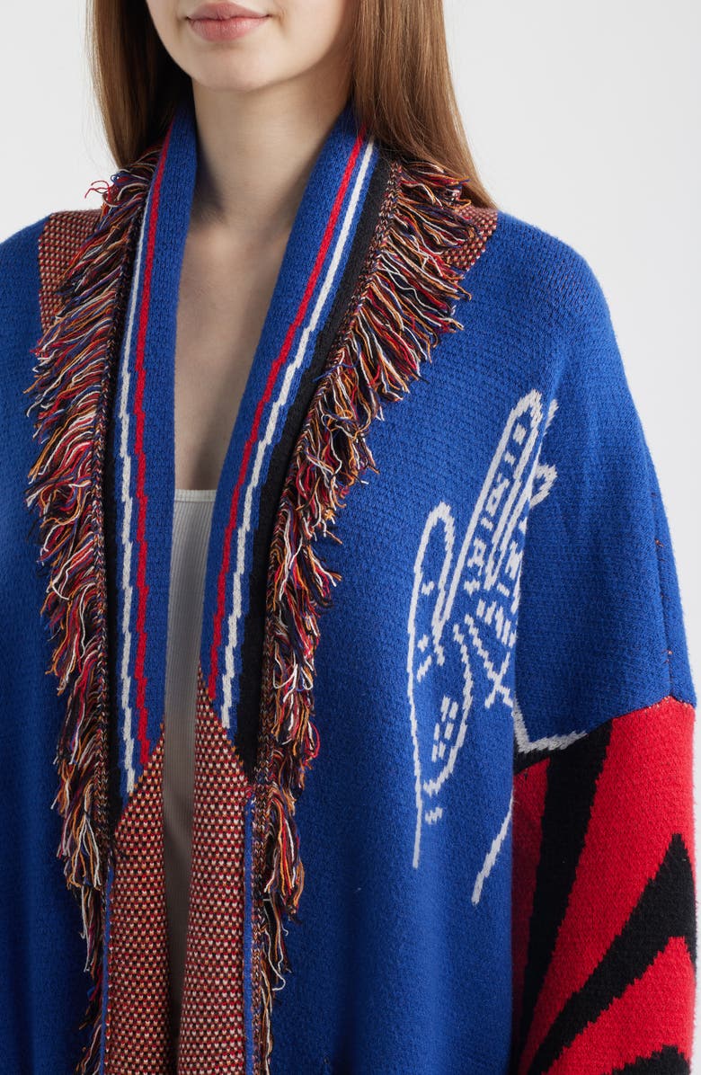 Dressed in Lala You Can Have It All Luxe Fringe Cardigan, Alternate, color, Royal Blue/ Red