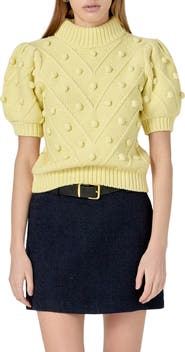 English Factory Pompom Puff Sleeve Sweater