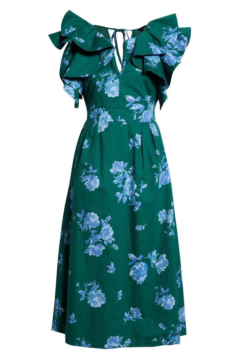 Santana Floral Tie Back Cotton Dress, Alternate, color, TEAL-BLUE