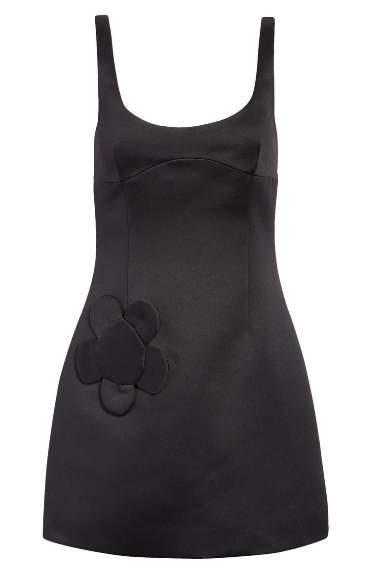 Symone Floral Appliqué Satin Minidress, Alternate, color, BLACK