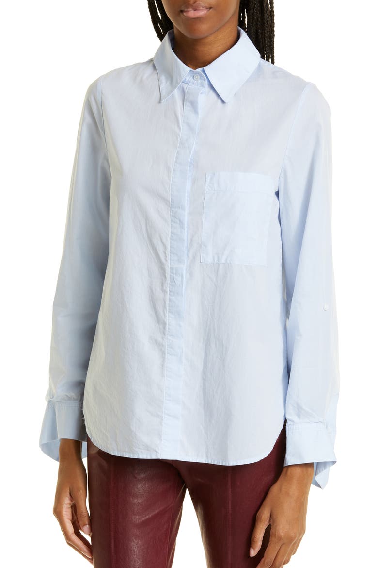 The Boyfriend Cotton Button-Up Shirt, Alternate, color, BABY BLUE