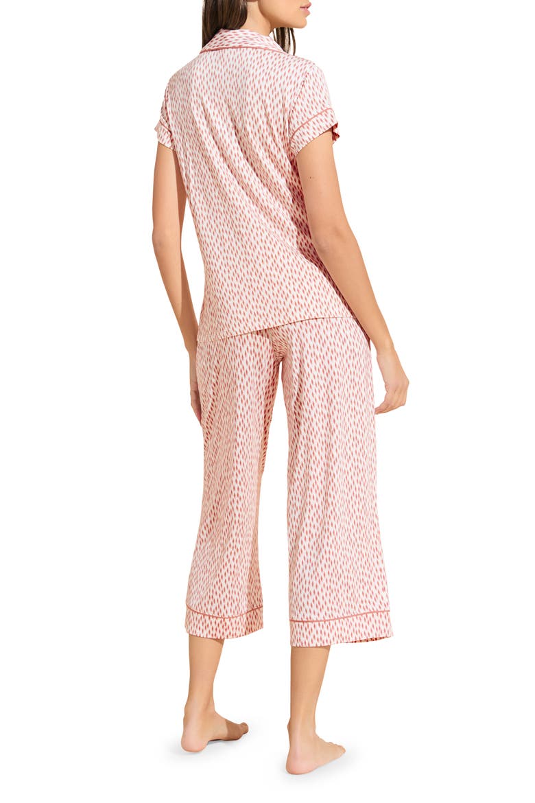 Gisele Printed Short Sleeve Cropped Pajamas, Alternate, color, DOUBLE DIAMOND ROUGE PINK