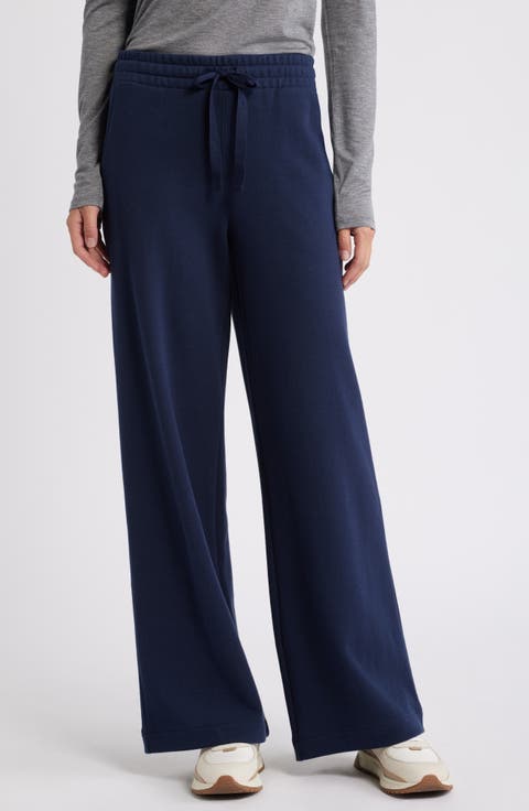 Drawstring Cotton Blend Pique Wide Leg Pants