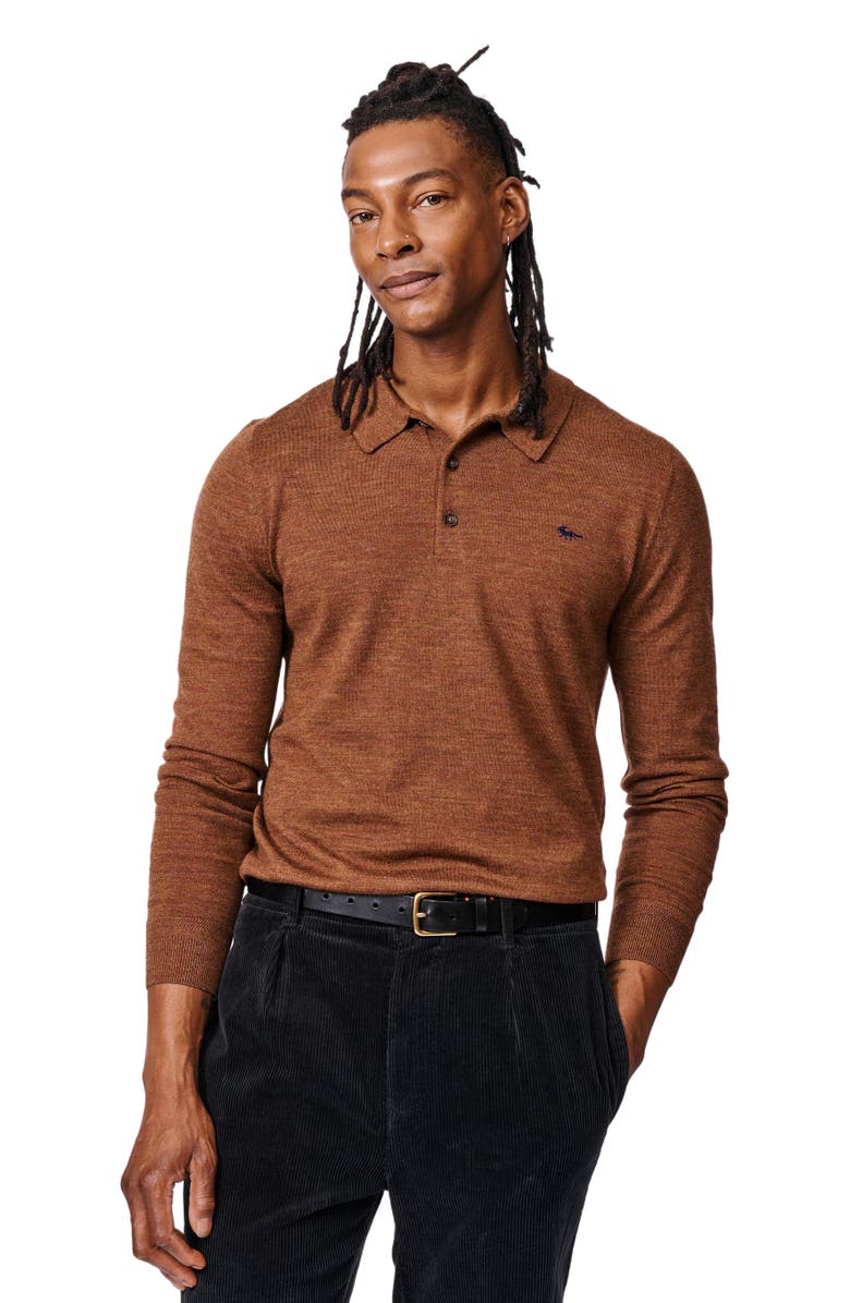 Aubin Chapel Merino Long Sleeve Polo, Main, color, Rust