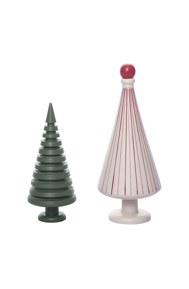 Transpac Multicolor Wood Carved Striped Christmas Tree Set of 2 Decorative, Main, color, 
