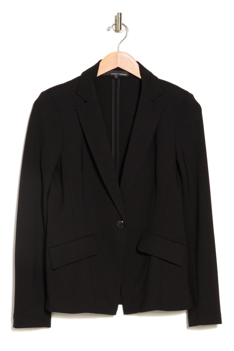 Classic One-Button Ponte Knit Blazer, Alternate, color, BLACK