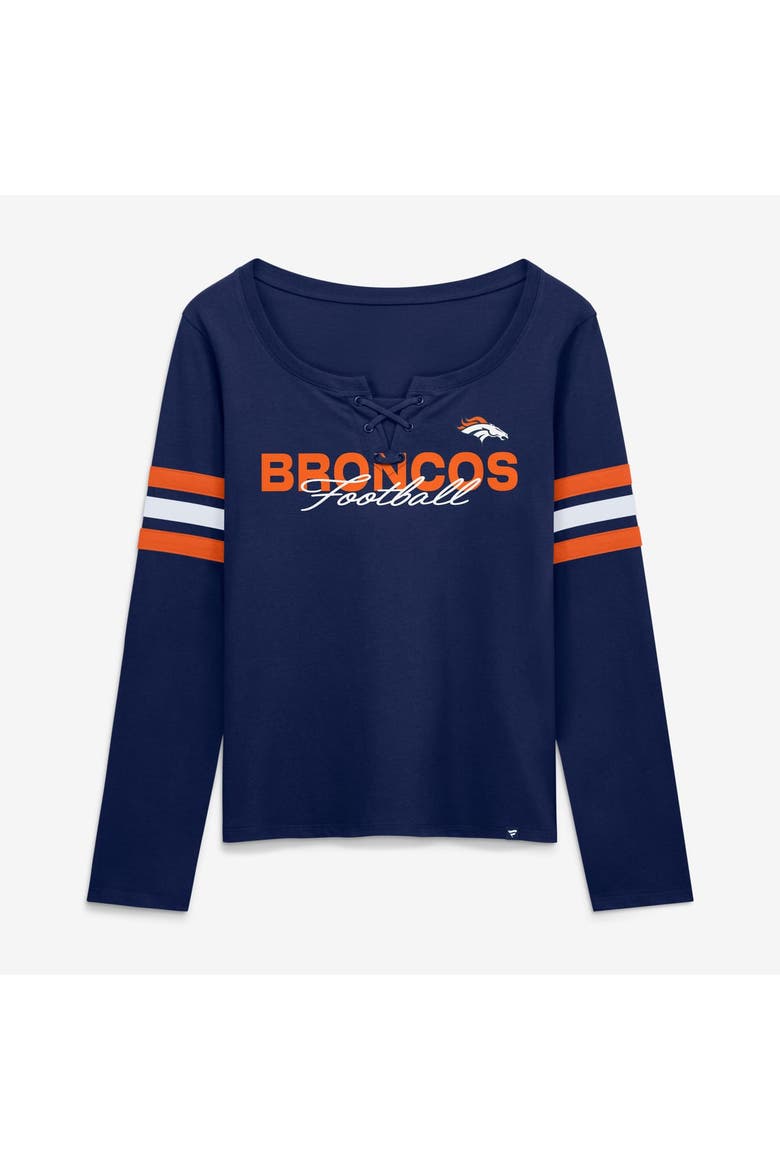 Women's Fanatics  Navy Denver Broncos Team First Coverage Scheme Lace-Up Long Sleeve T-Shirt, Main, color, Navy