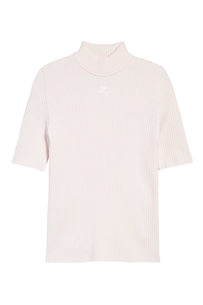 Embroidered Logo Mock Neck Rib Sweater, Main, color, PALE PINK