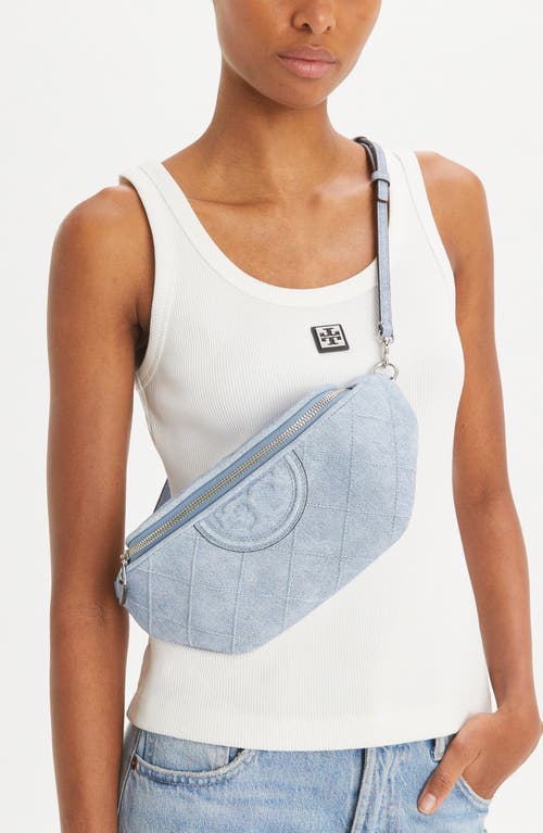 Tory Burch Fleming Denim Look Suede Belt Bag In Denim