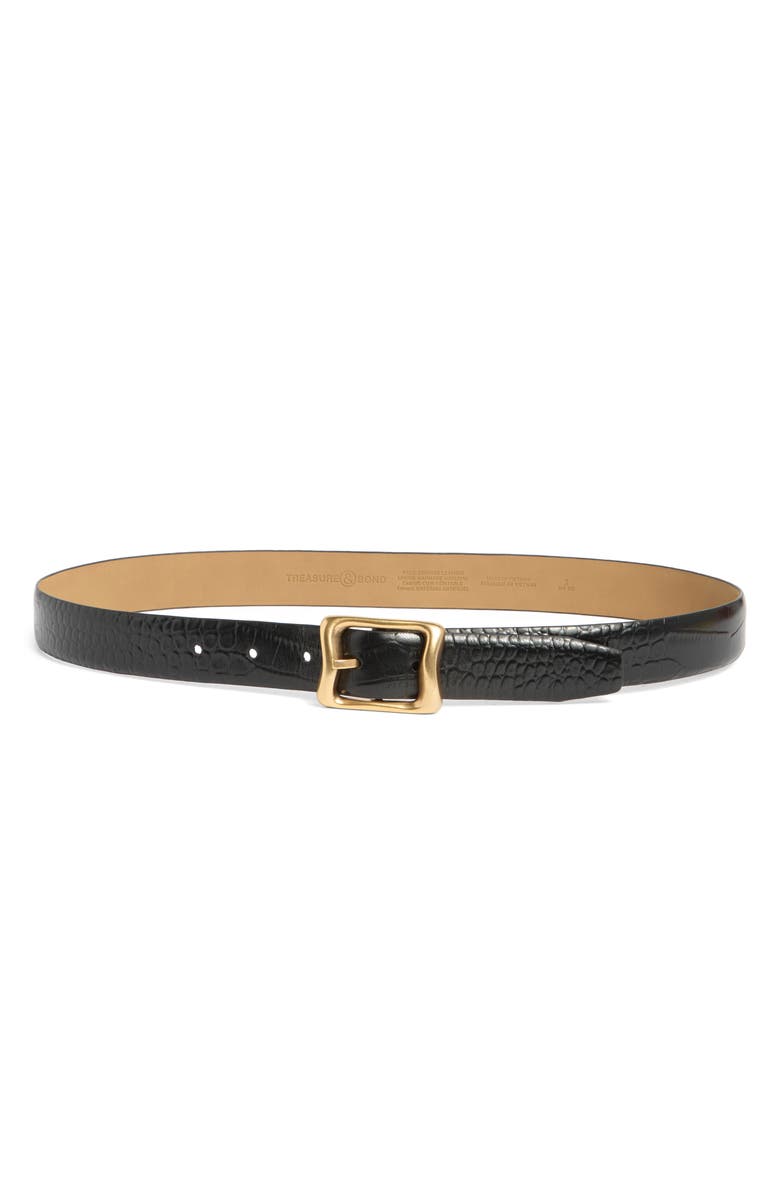 Treasure & Bond Tana Croc Embossed Leather Belt, Main, color, Black