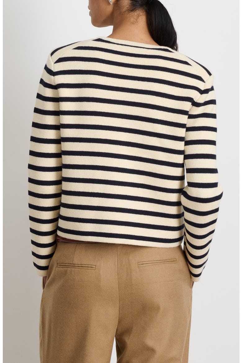 Paris Stripe Cotton & Cashmere Cardigan, Alternate, color, CREAM/ NAVY
