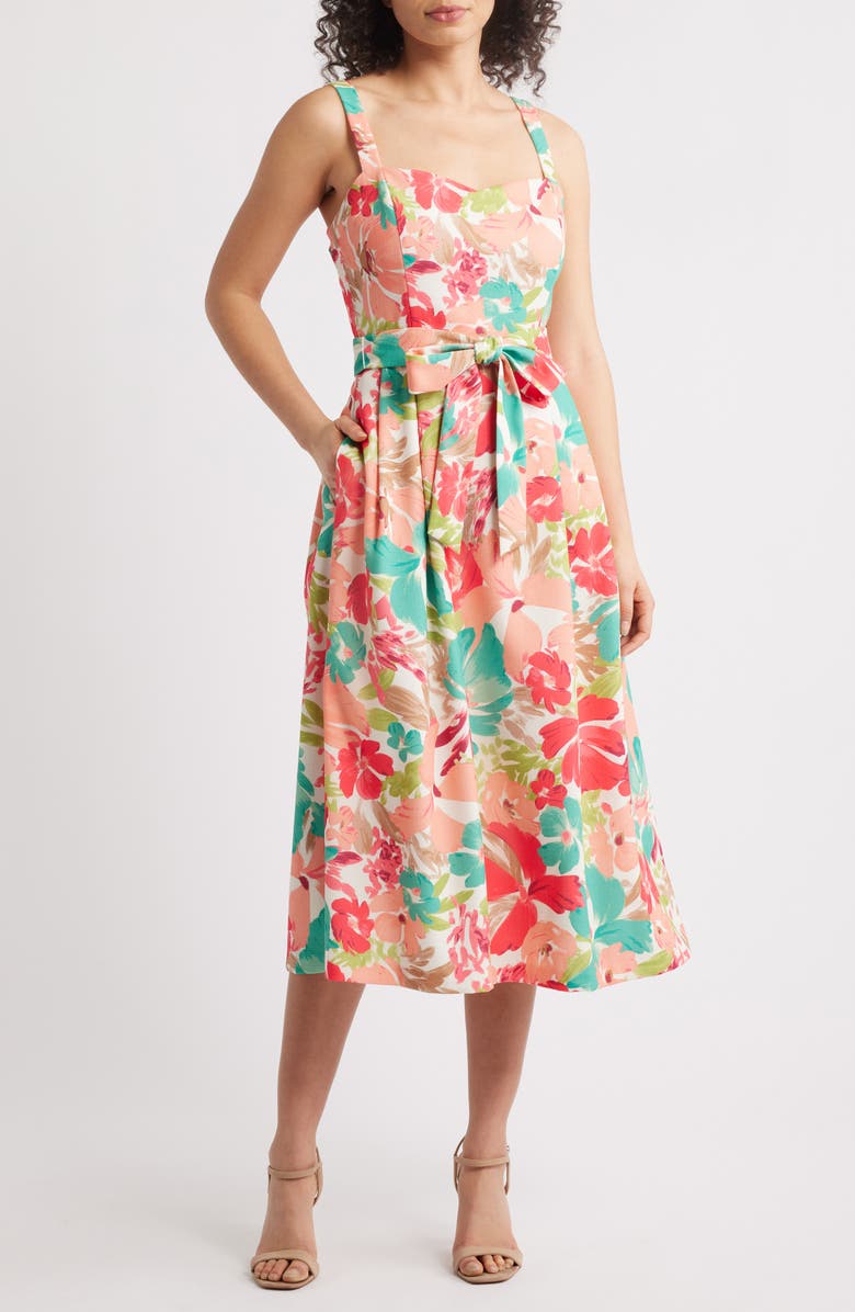 Julia Jordan Floral Belted Dress, Main, color, Ivory Multi