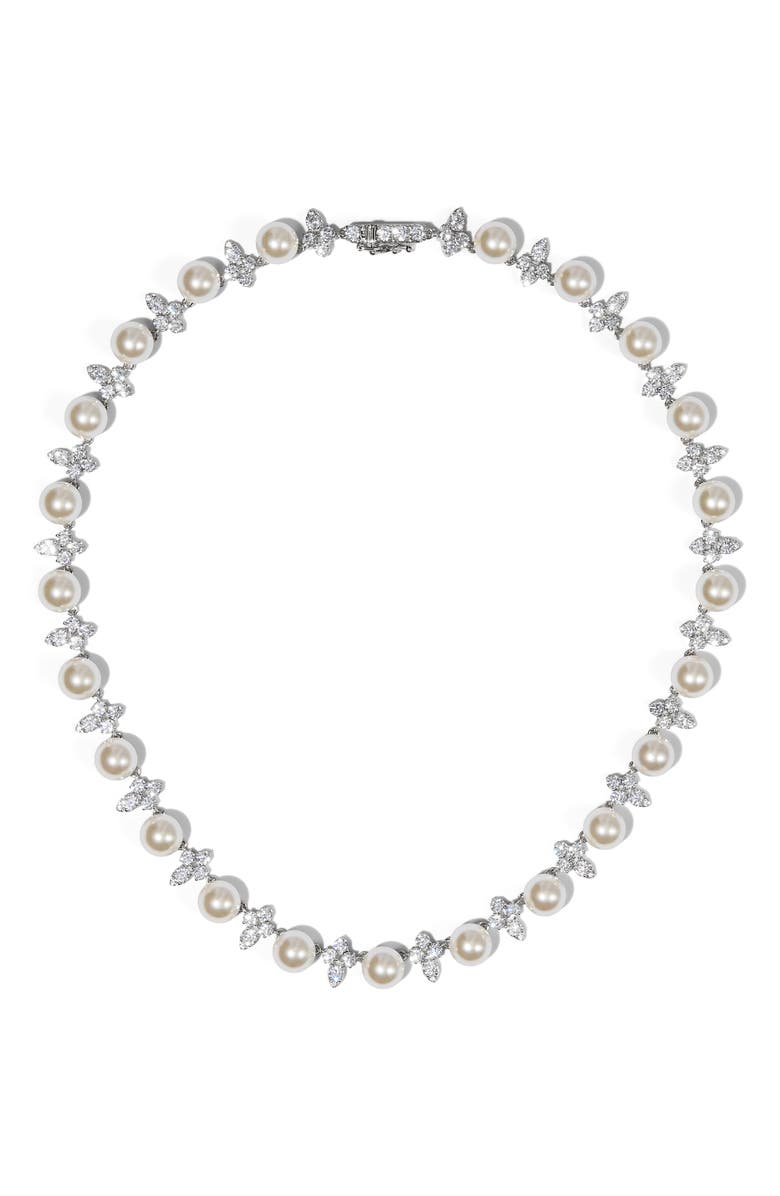 Nadri Cluster Collar Necklace, Main, color, Rhodium