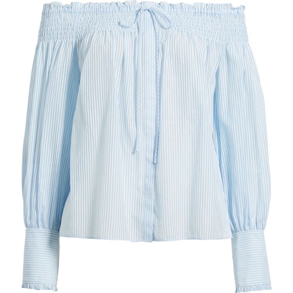 Kobi Halperin Robin Striped Off-shoulder Boxy Blouse In Blue