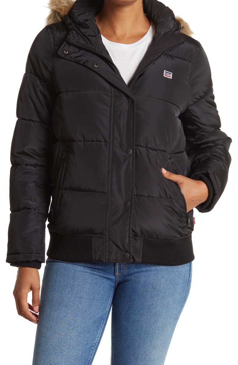 Levi's<sup>®</sup> LEVIS Faux Fur Trim Snorkel Bomber, Main, color,
