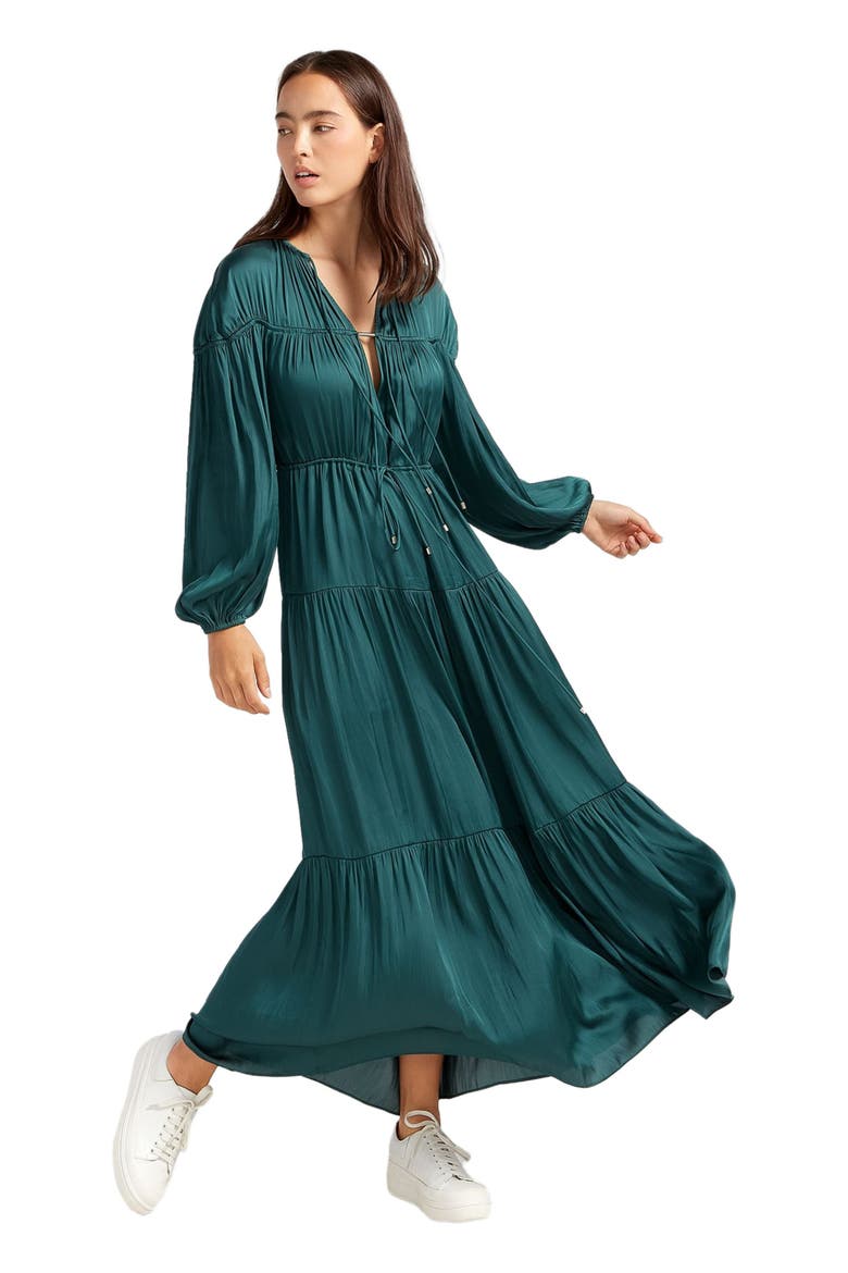 Window Seat Tiered Maxi Dress, Alternate, color, Dark Green