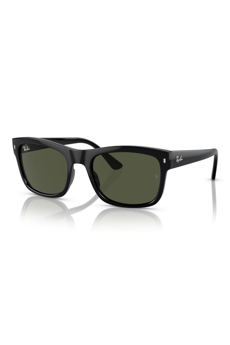 56mm Rectangular Sunglasses, Alternate, color, BLACK