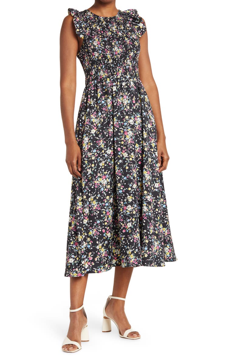 MELLODAY Smock Print Sleeveless Maxi Dress, Main, color,
